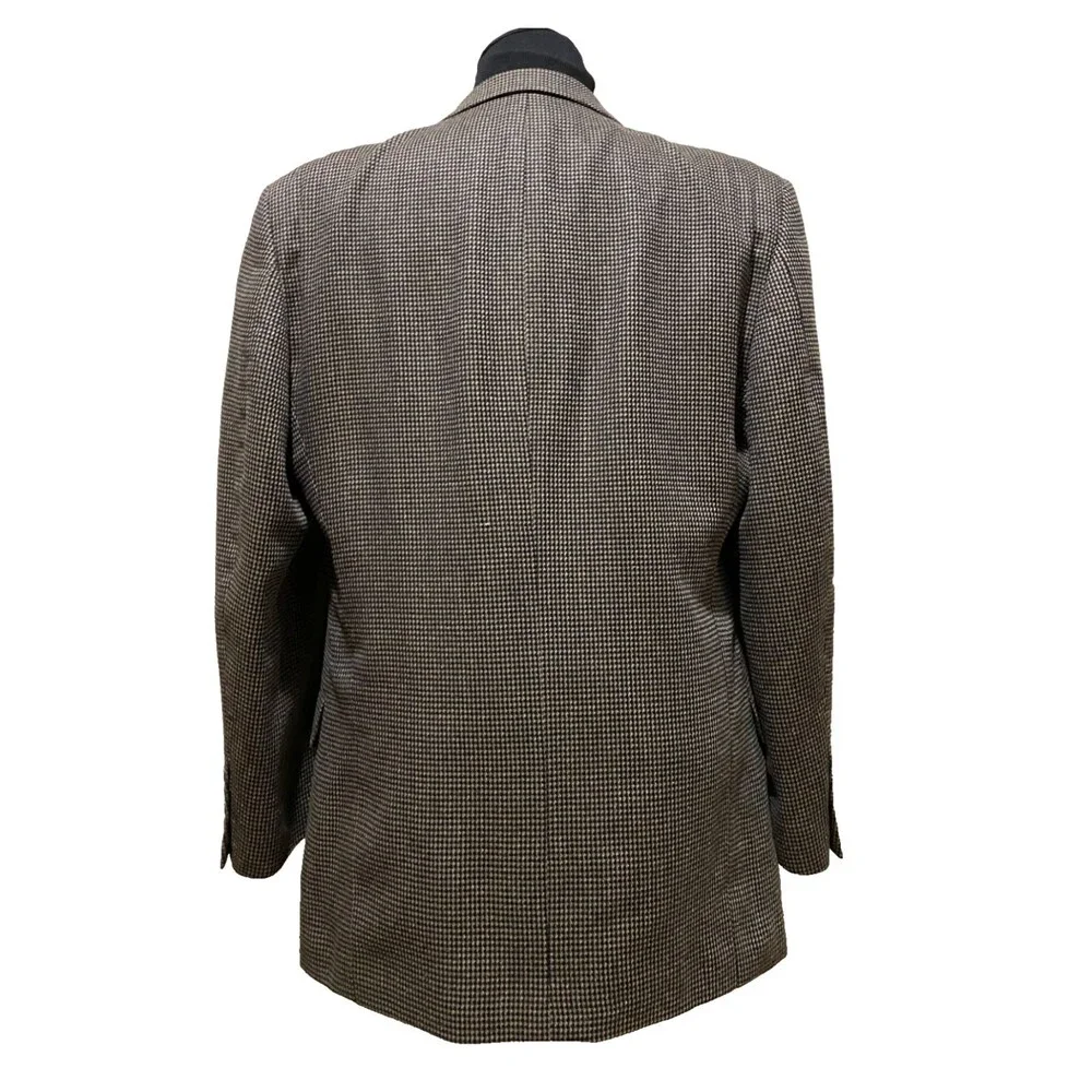 Albert Nipon Mens Size 44R Brown Houndstooth Silk Wool Sport Coat Blazer Jacket